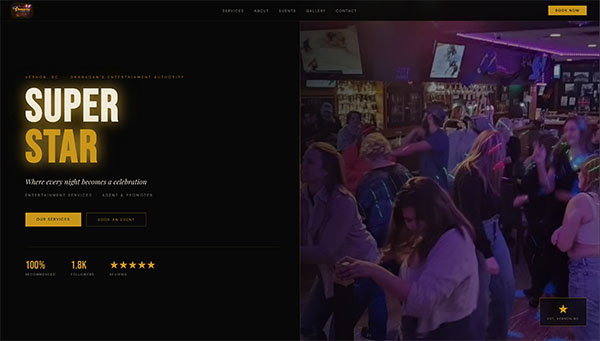 Superstar Entertainment Services website demo, built by International Web Pro