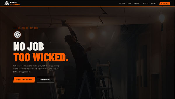 Wicked Contractors website, built by International Web Pro